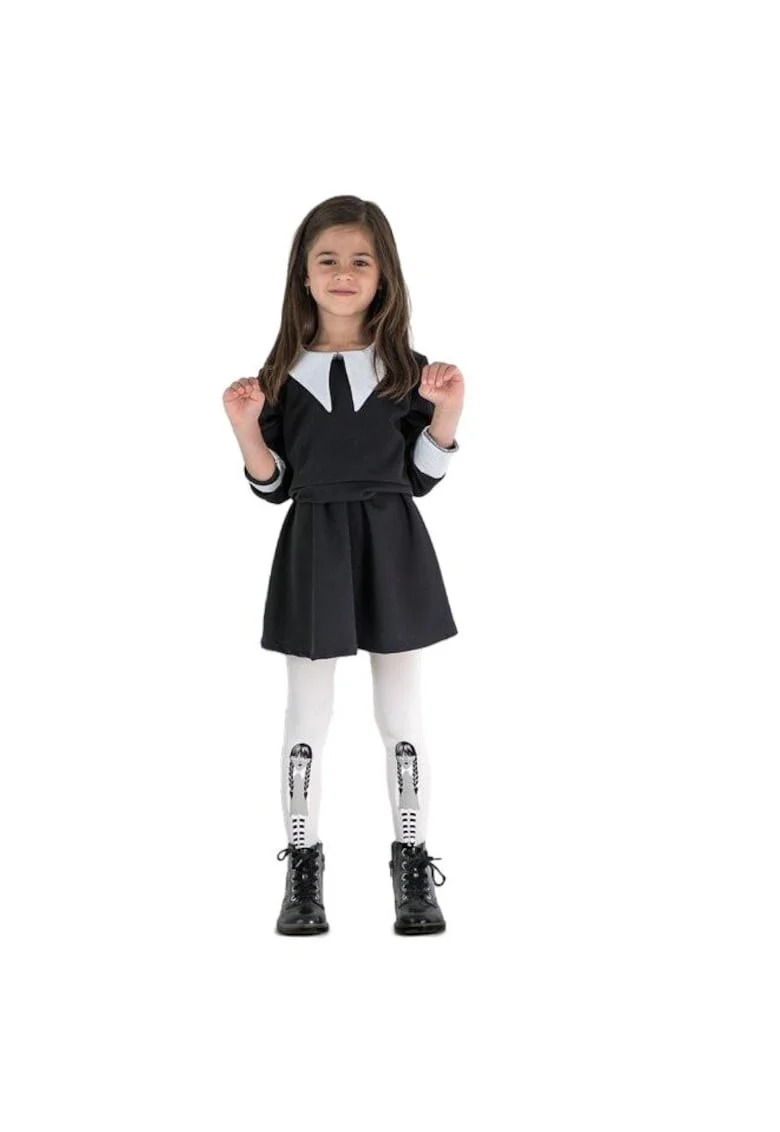 Dresuri copii cu model Wednesday Addams  Black 60 den, Alb