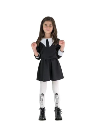 Dresuri copii cu model Wednesday Addams  Black 60 den, Alb
