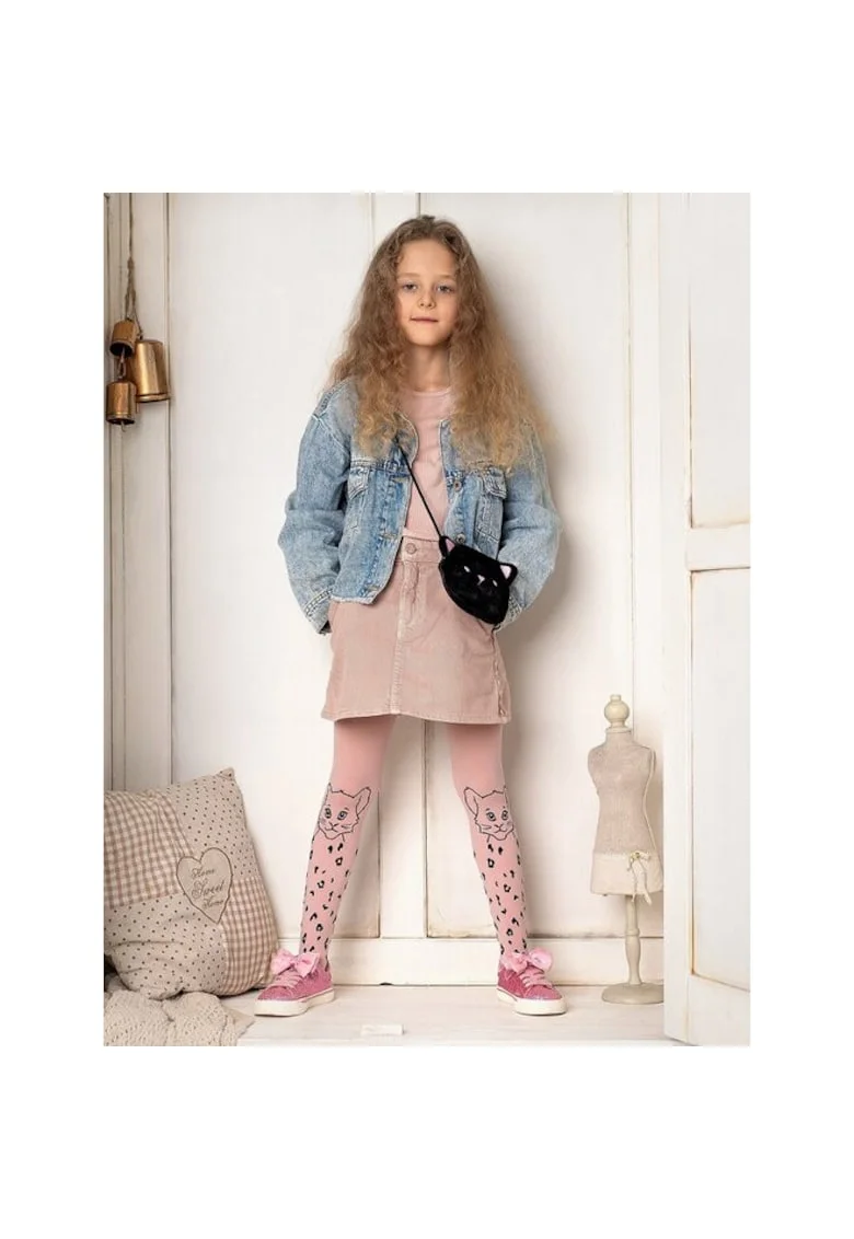 Dresuri copii roz cu animal print  Leo 40 den, Roz pudrat