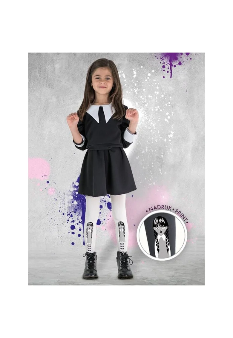 Dresuri copii cu model Wednesday Addams  Black 60 den, Grafit inchis