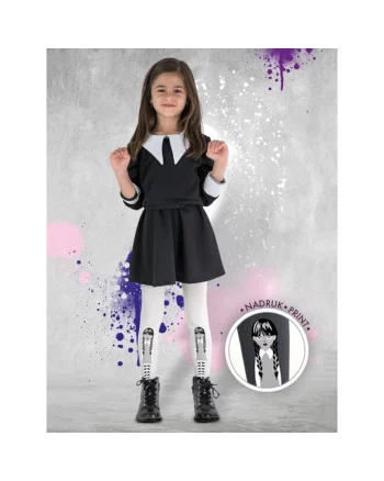 Dresuri copii cu model Wednesday Addams  Black 60 den, Grafit inchis