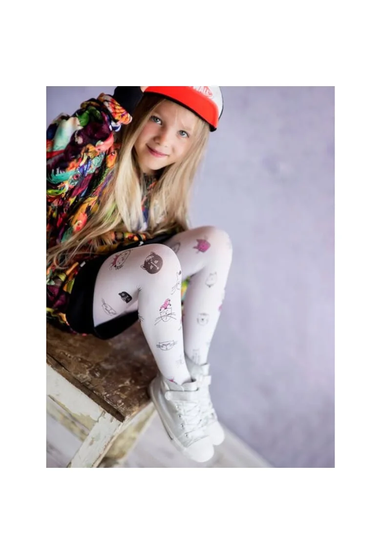 Dresuri copii cu model pisicute  Crazy Cat 40 den, Alb