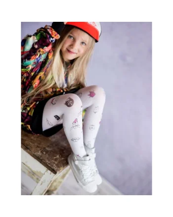 Dresuri copii cu model pisicute  Crazy Cat 40 den, Alb