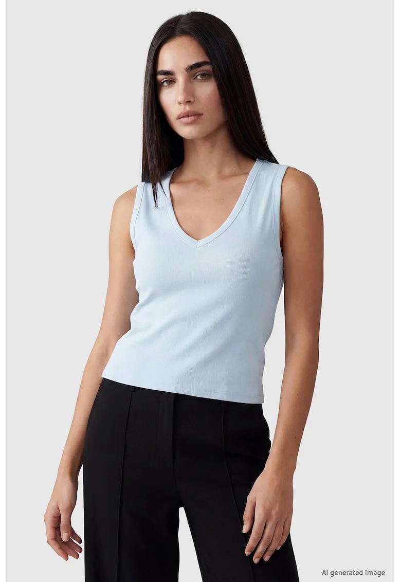 Top cu decolteu in V Vision, Albastru pastel