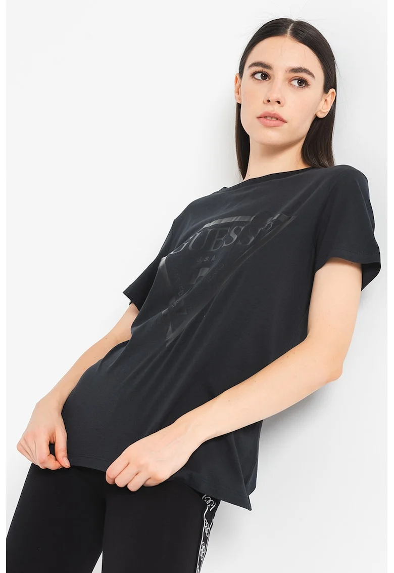 Tricou de bumbac cu imprimeu logo, Gri antracit