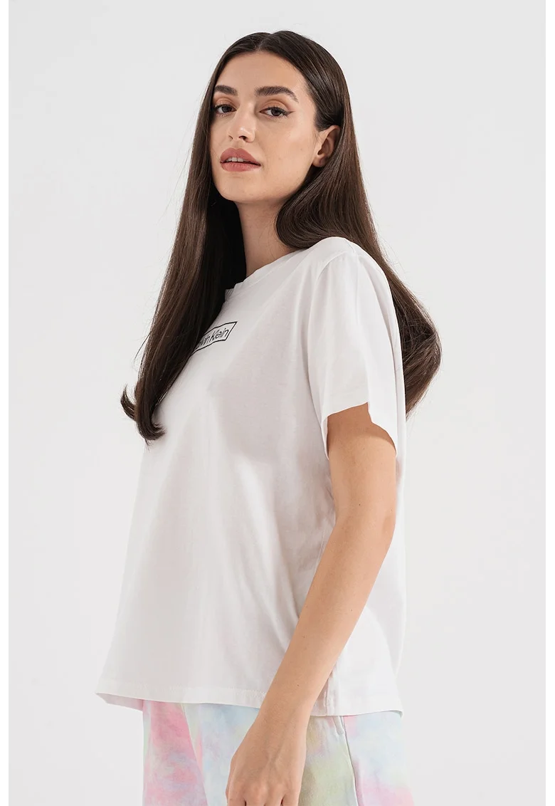 Tricou de casa cu decolteu la baza gatului, Alb/Negru