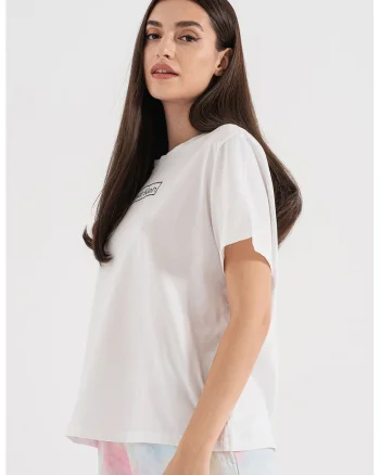 Tricou de casa cu decolteu la baza gatului, Alb/Negru