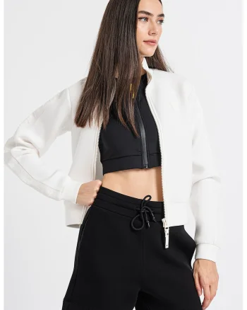Bluza cu fermoar pentru fitness, Negru/Alb optic