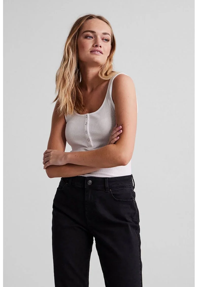 Top din amestec de bumbac organic cu decolteu henley, Alb optic