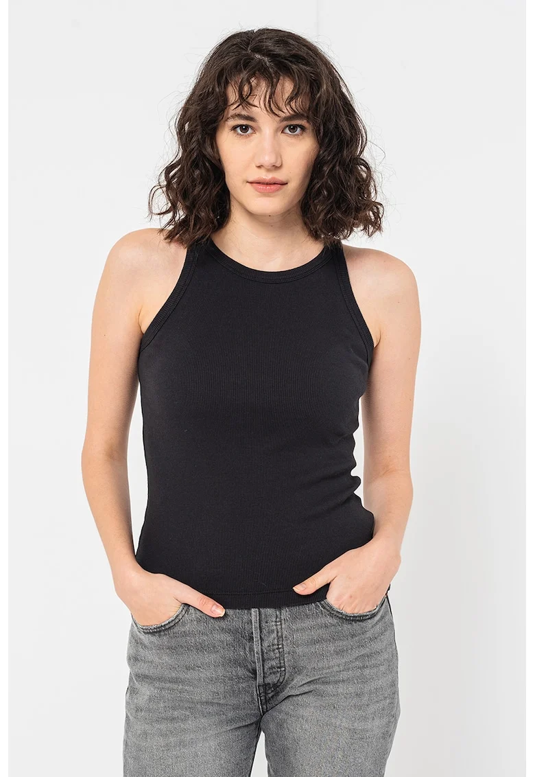 Top slim fit cu striatii, Negru
