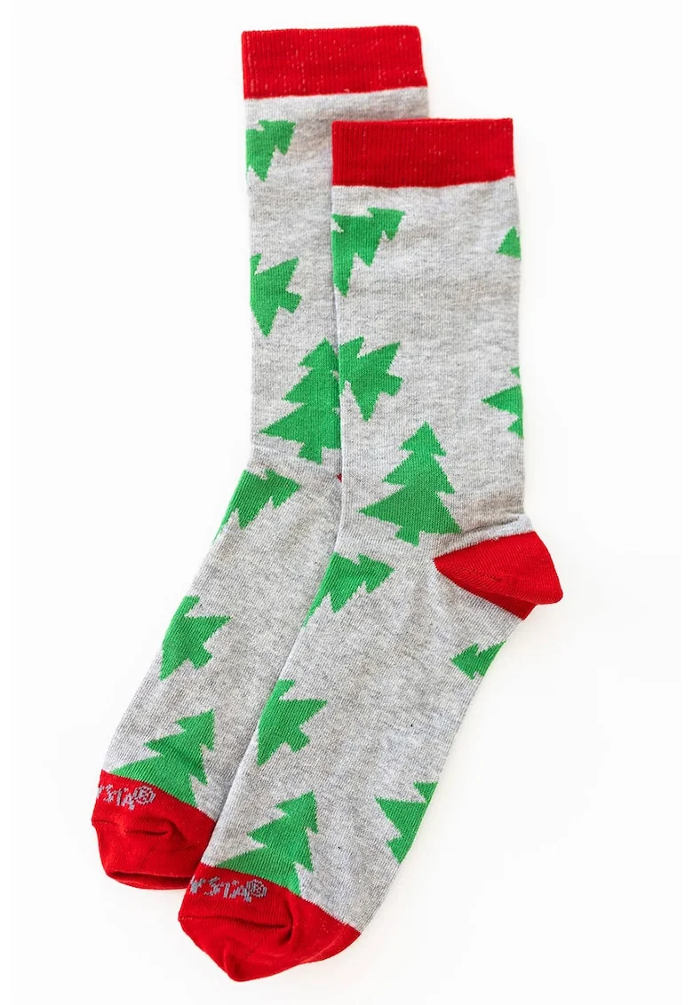 Sosete lungi cu imprimeu cu brazi, Rosu/Verde/Gri melange