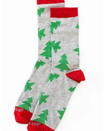 Sosete lungi cu imprimeu cu brazi, Rosu/Verde/Gri melange