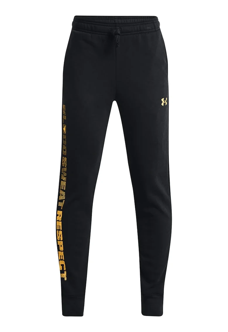 Pantaloni cu snur de ajustare si imprimeu text lateral pentru antrenament, Negru/Galben