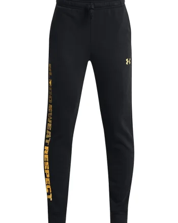 Pantaloni cu snur de ajustare si imprimeu text lateral pentru antrenament, Negru/Galben