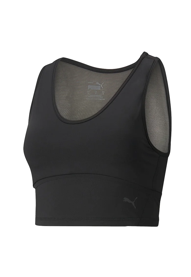 Top cu garnituri din plasa si imprimeu logo, pentru fitness, Negru