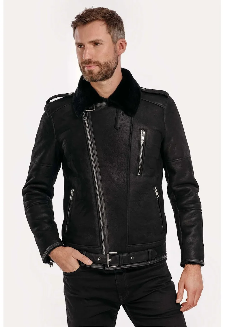 Jacheta din blana naturala, model Winter Biker