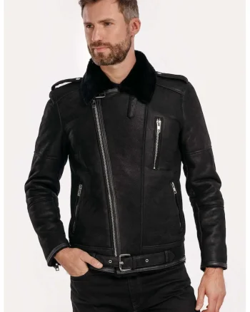 Jacheta din blana naturala, model Winter Biker