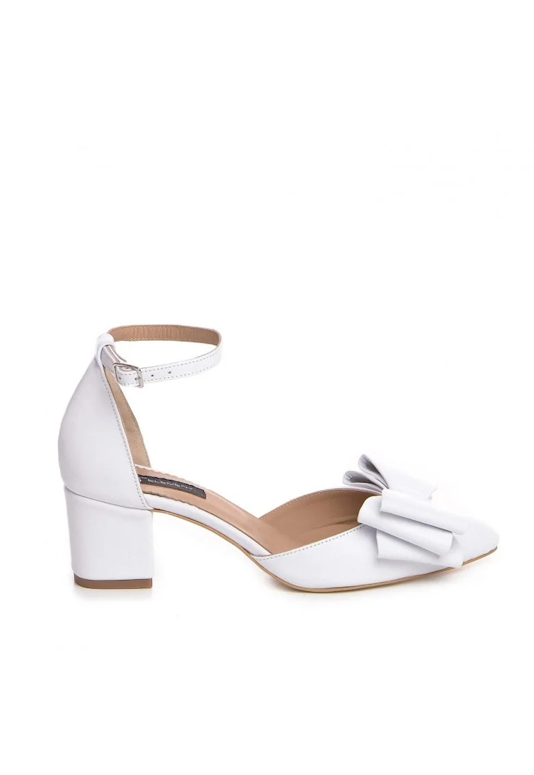 Pantofi mireasa piele naturala Alb cu funda Fancy Flats