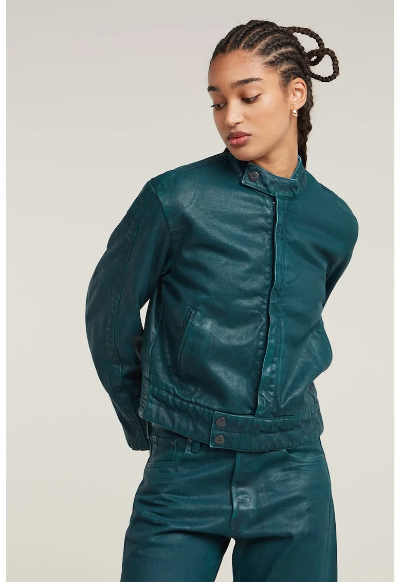 Jacheta biker din denim, Albastru petrol