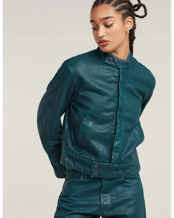 Jacheta biker din denim, Albastru petrol