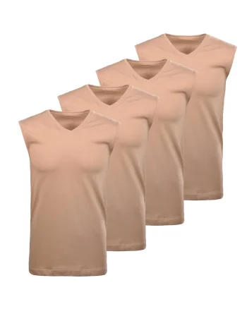 Set de topuri de casa cu decolteu in V - 4 piese, Bej