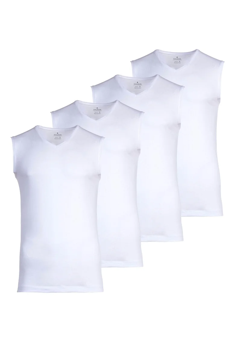 Set de topuri de casa cu decolteu in V - 4 piese, Alb