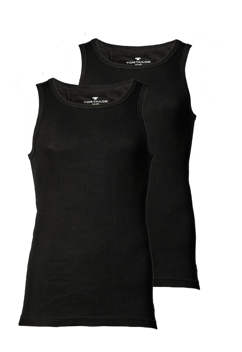 Set de top-uri cu decolteu rotund - 2 piese, Negru