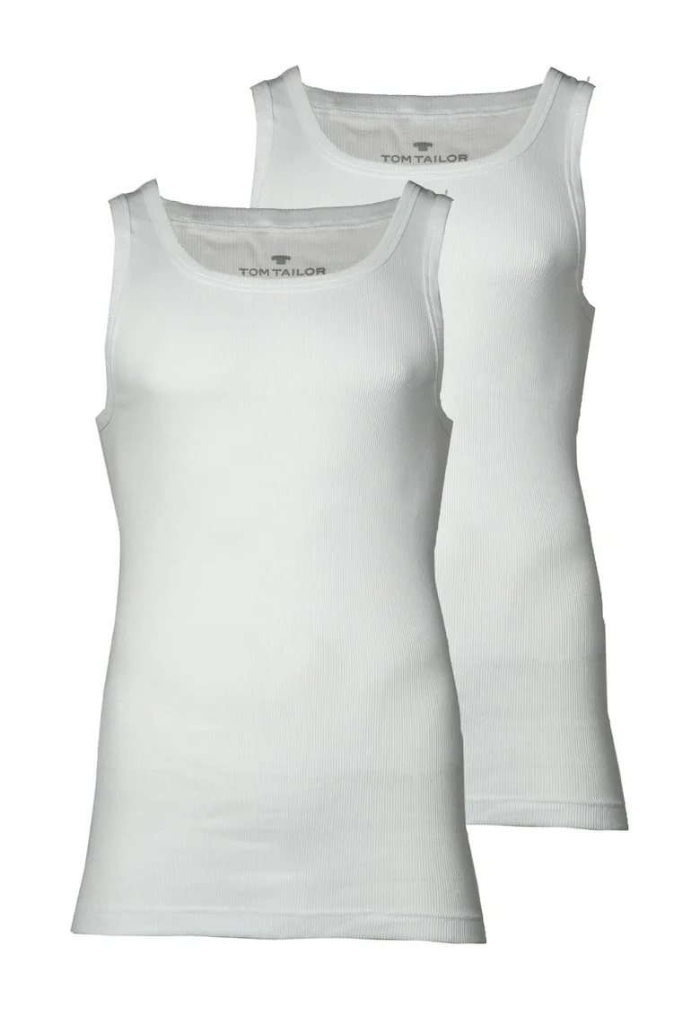 Set de top-uri cu decolteu rotund - 2 piese, Alb