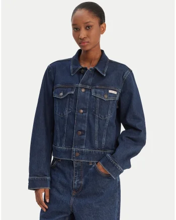 Jacheta din denim cu doua buzunare cu clapa
