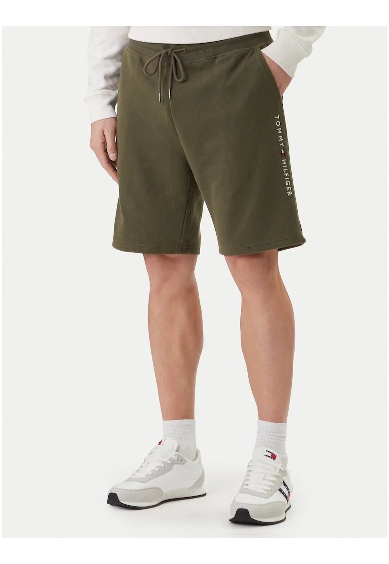 Pantaloni scurti de trening din amestec de bumbac cu buzunare si snur in talie