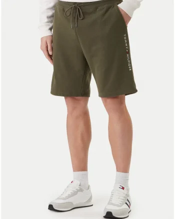 Pantaloni scurti de trening din amestec de bumbac cu buzunare si snur in talie