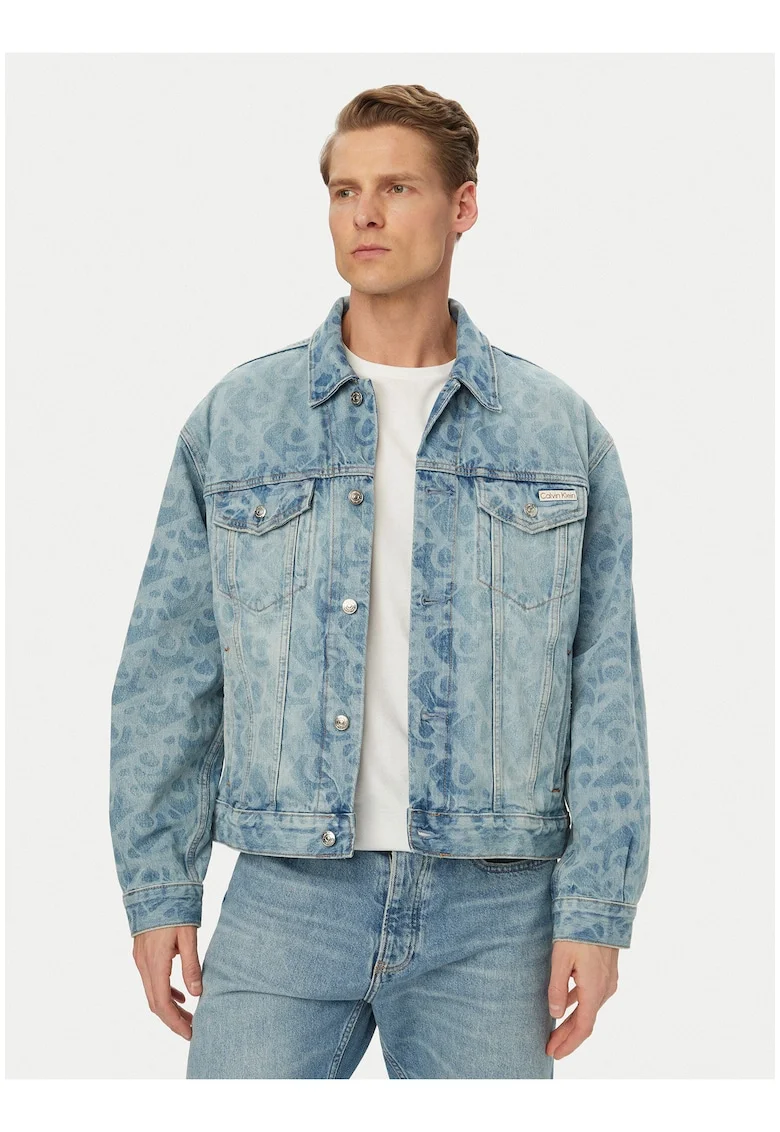 Jacheta din denim cu imprimeu logo