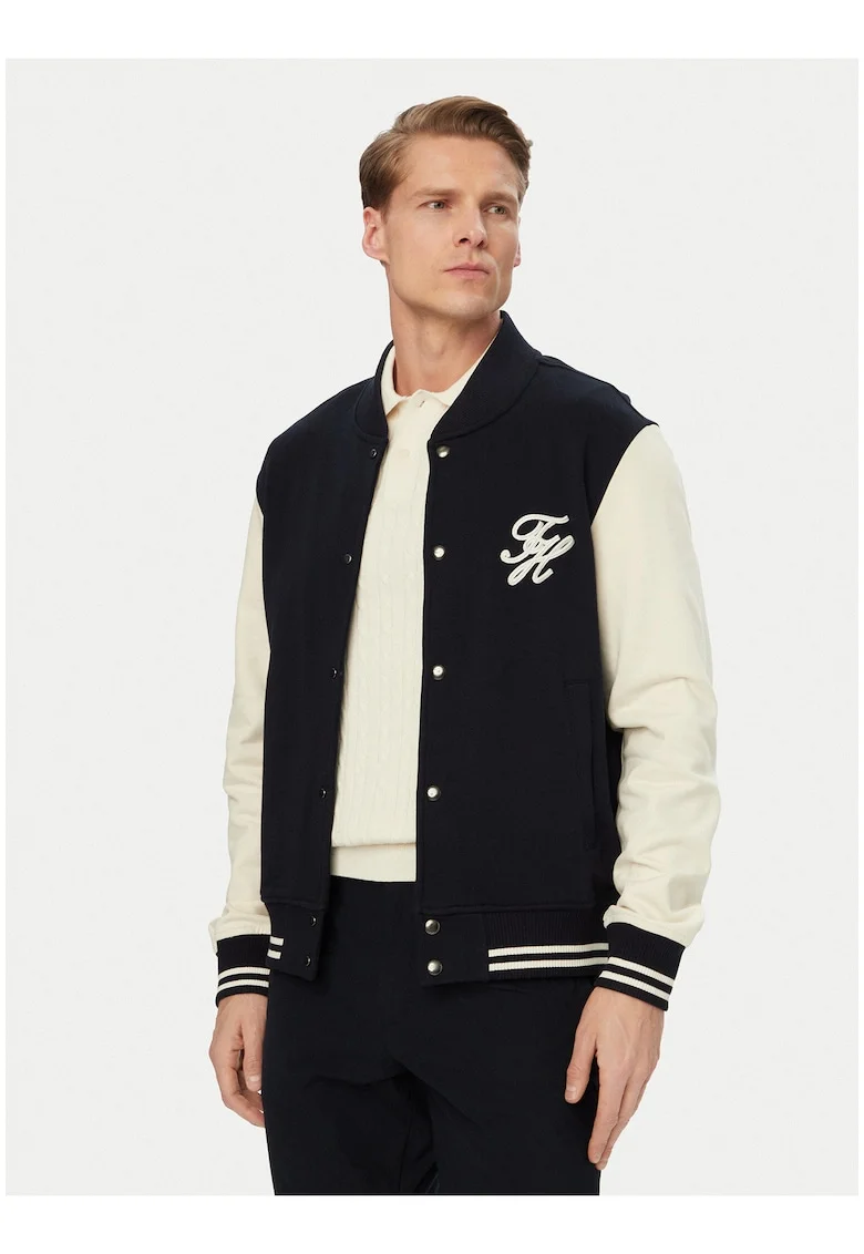 Jacheta bomber scurta in doua culori, cu logo