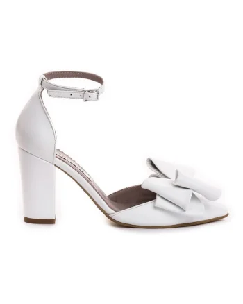 Pantofi mireasa piele naturala Alb cu funda Urban Pumps