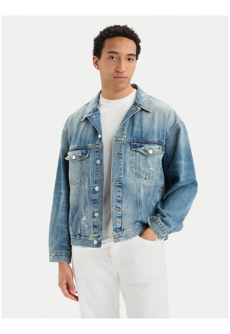 Jacheta din denim cu aspect decolorat