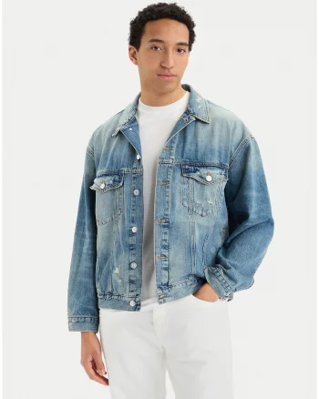 Jacheta din denim cu aspect decolorat