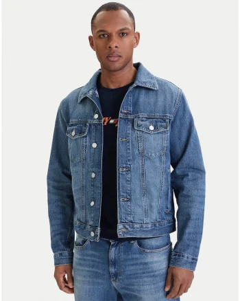 Jacheta din denim cu maneci lungi si nasturi