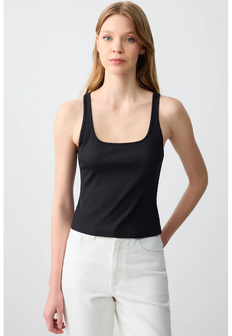Top slim fit uni, Negru
