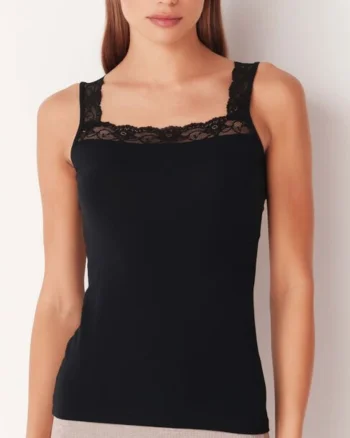Maiou bumbac dama cu dantela  GD138 0001, Negru