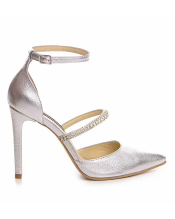 Pantofi mireasa piele naturala Argintiu Crystal