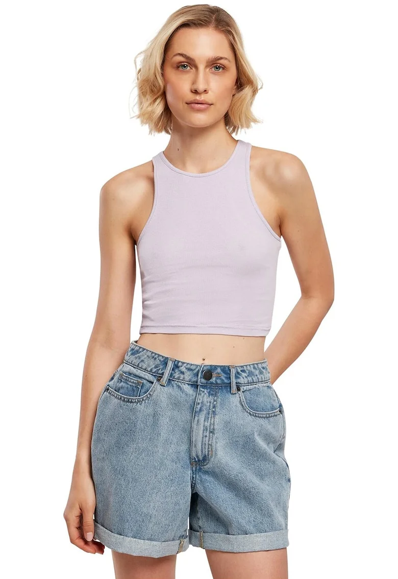 Top crop racerback cu aspect striat, Lila