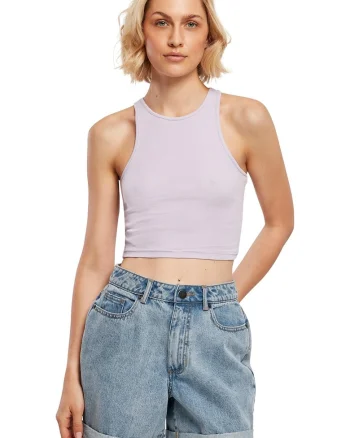 Top crop racerback cu aspect striat, Lila