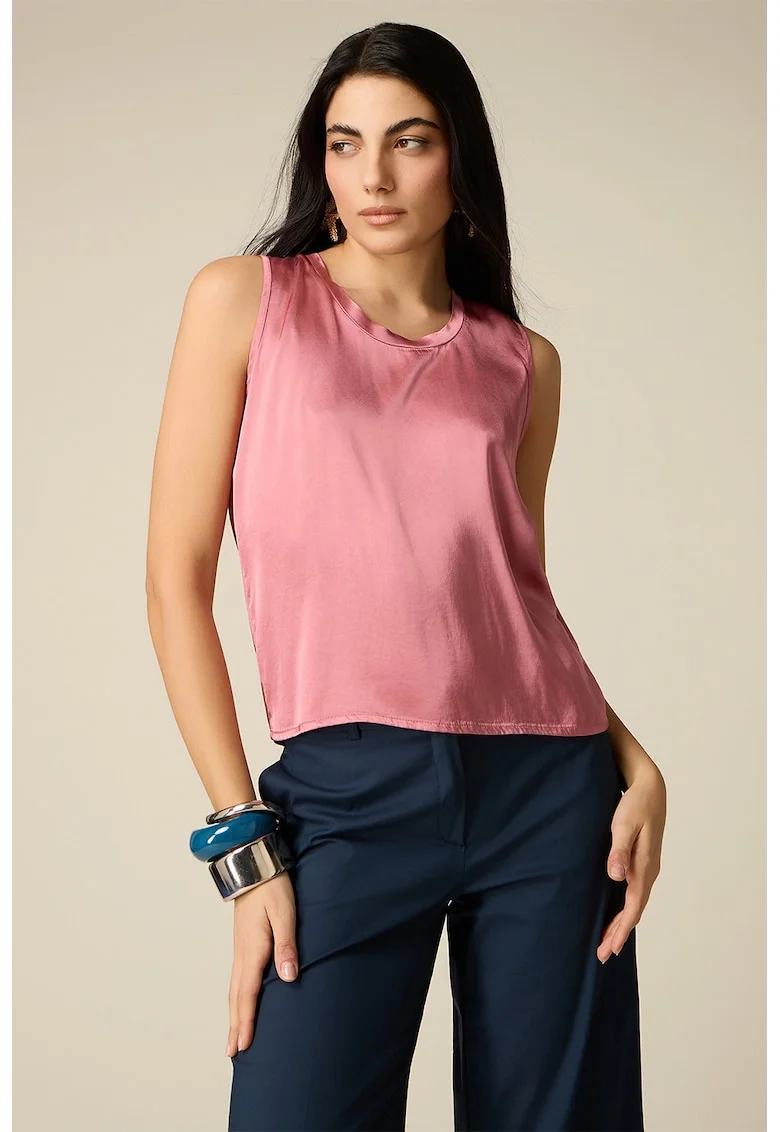 Bluza de satin cu decolteu rotund, Roz