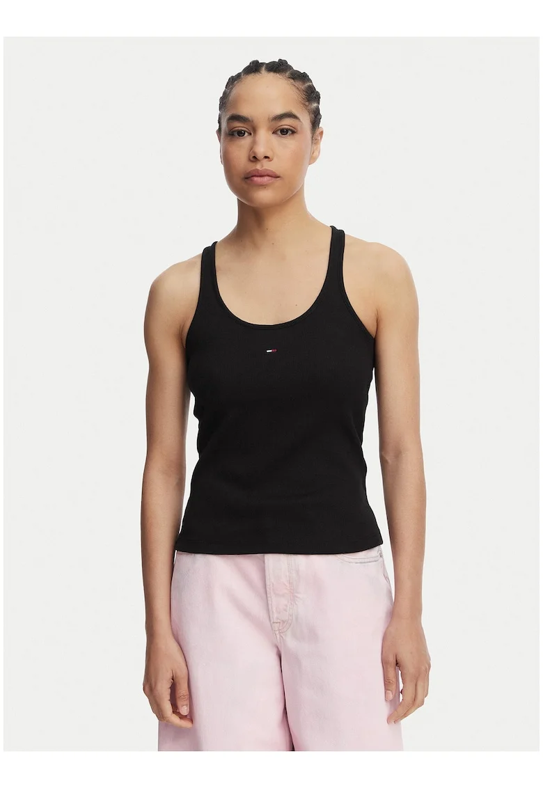 Top slim fit cu guler rotund