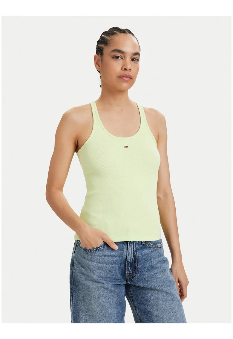 Top slim fit cu decolteu rotund,