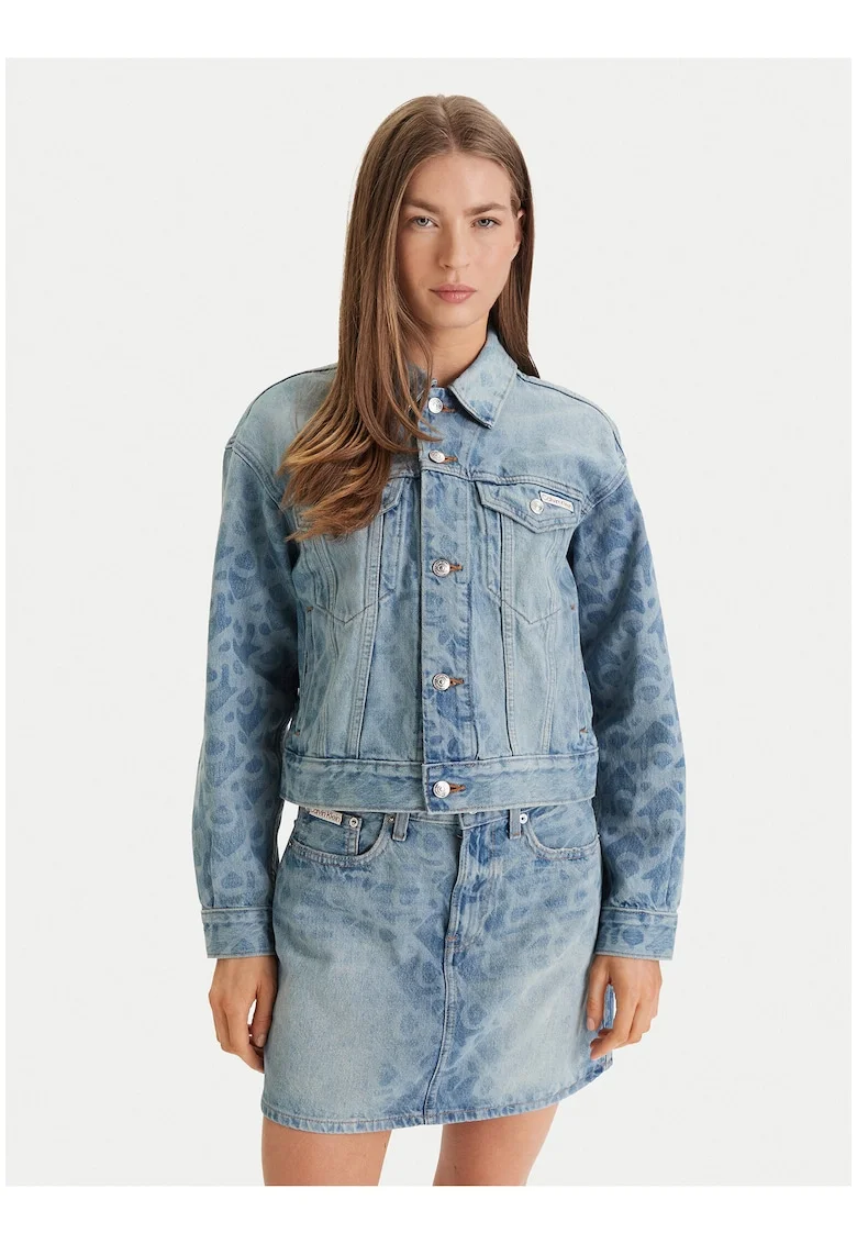 Jacheta din denim cu model logo