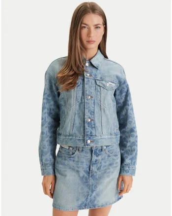 Jacheta din denim cu model logo