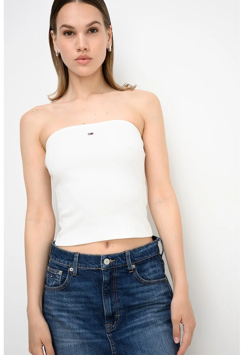 Top bandeau cu croiala crop, Alb optic
