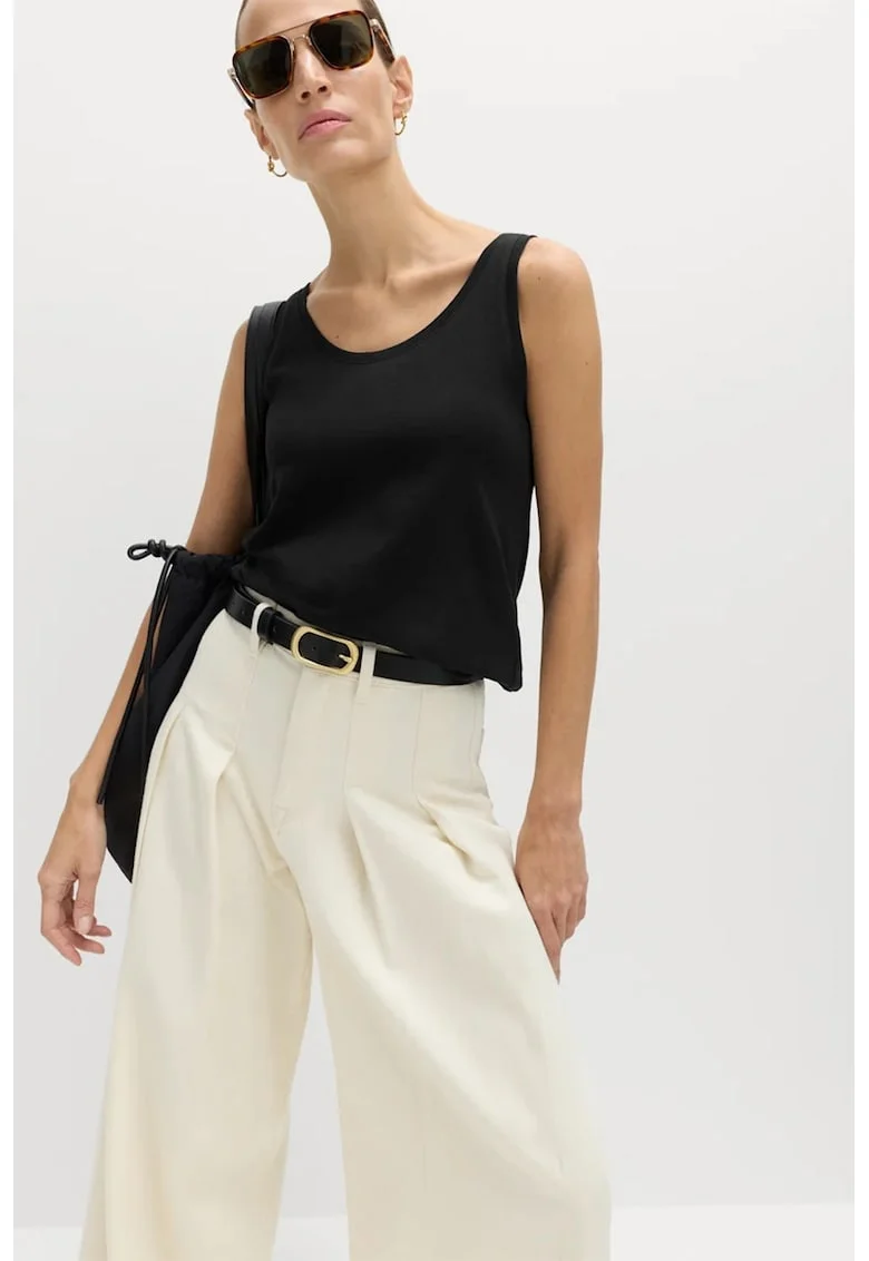 Top de bumbac cu decolteu rotund, Negru
