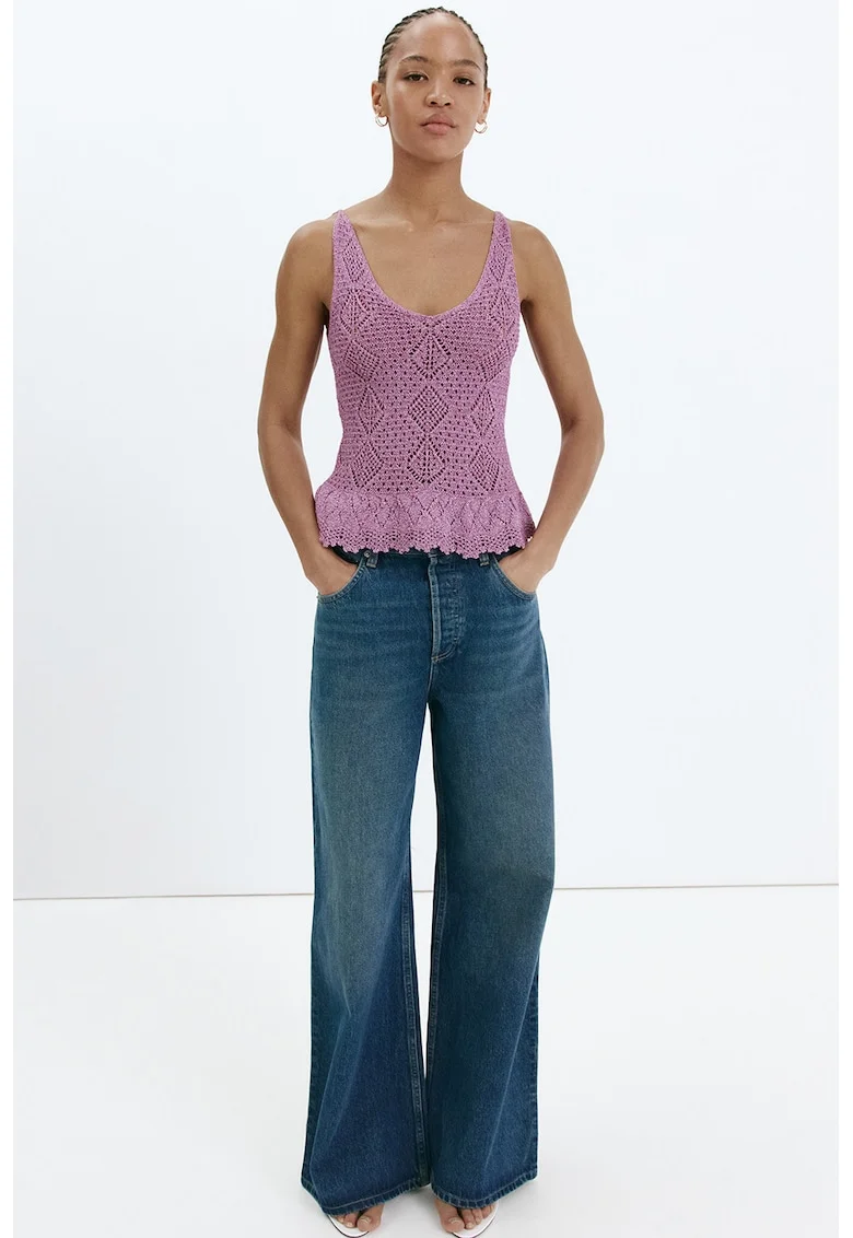 Top tricotat cu decolteu in V, Violet